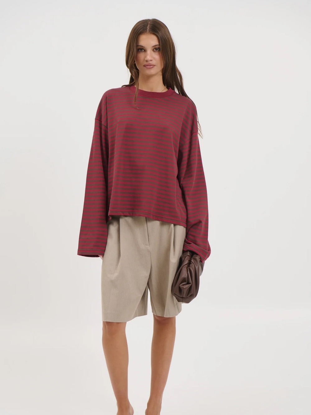 NWOT Bloom Long Sleeve Chocolate Wine Stripe - Picture 3 of 6